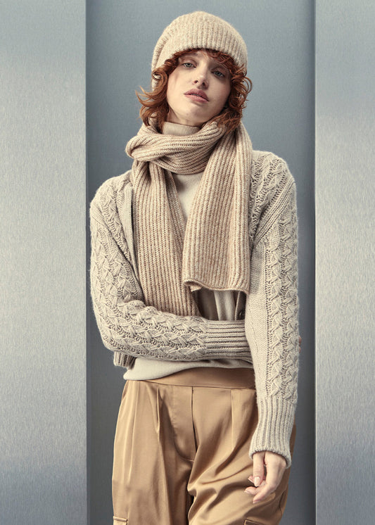 CASHMERE CABLE KNIT MANDARIAN COLLAR CARDIGAN