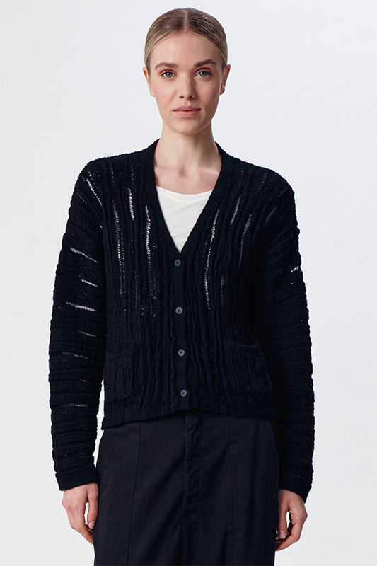 BLACK TEXTURAL KNITTED CARDIGAN