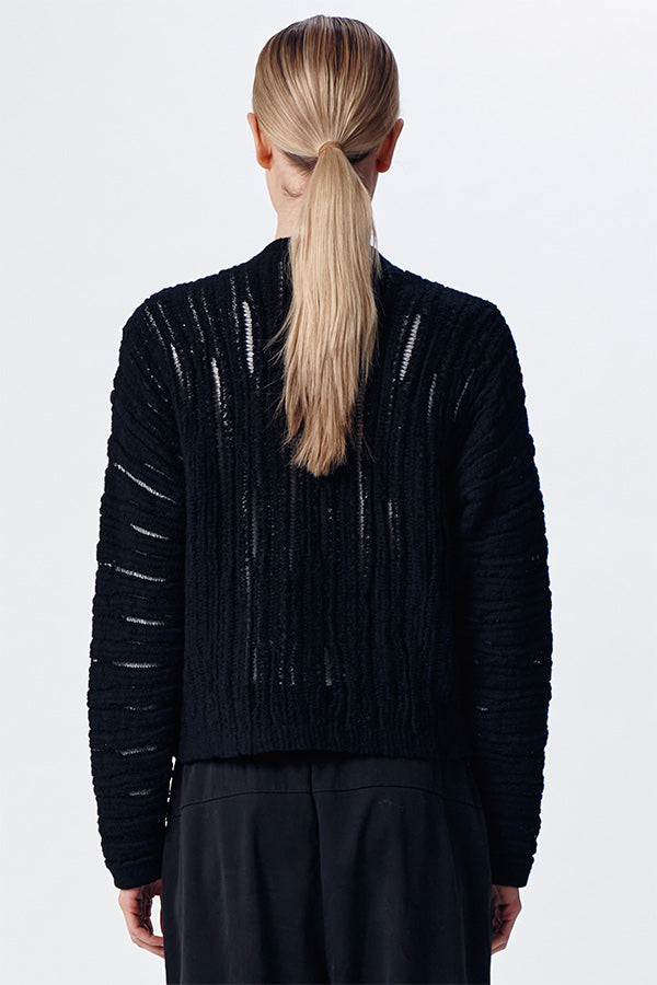 BLACK TEXTURAL KNITTED CARDIGAN