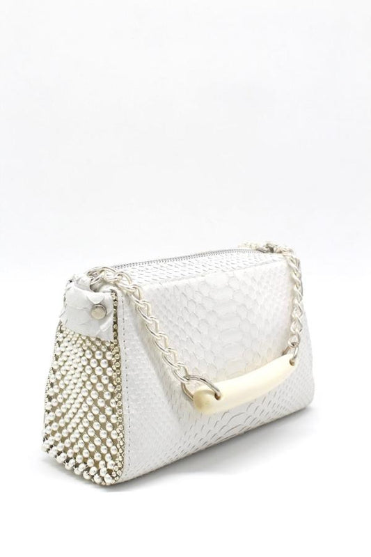"JO" WHITE PYTHON W WHITE HORN HANDBAG