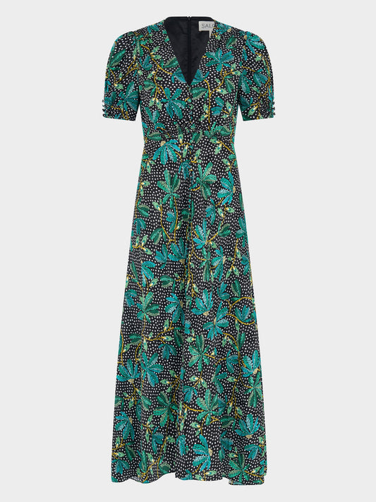 LEA LONG DRESS DOTTY STAMPED SATIN DRESS