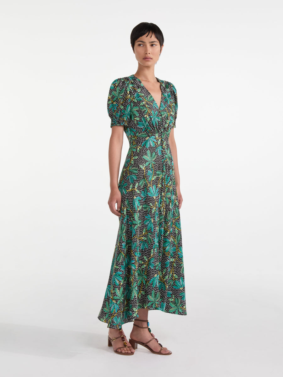 LEA LONG DRESS DOTTY STAMPED SATIN DRESS