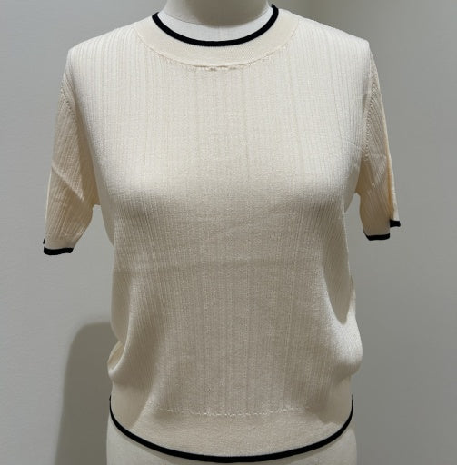 KNITTED CREW NECK SWEATER W CONTRASTING TRIM