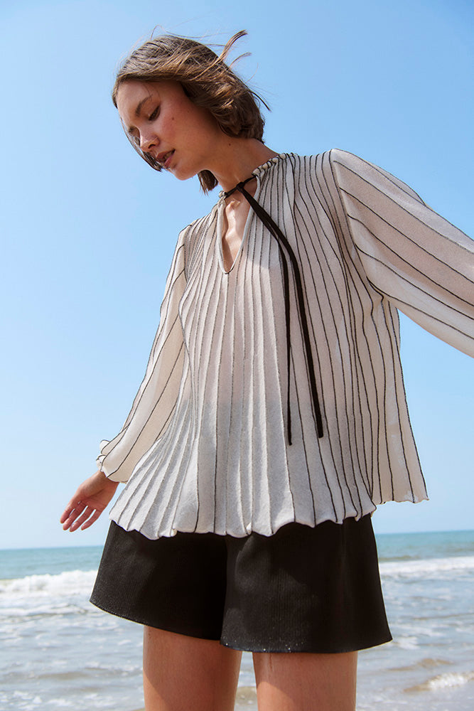 CREAM W BLACK STRIPE KAFTAN KNITTED BLOUSE