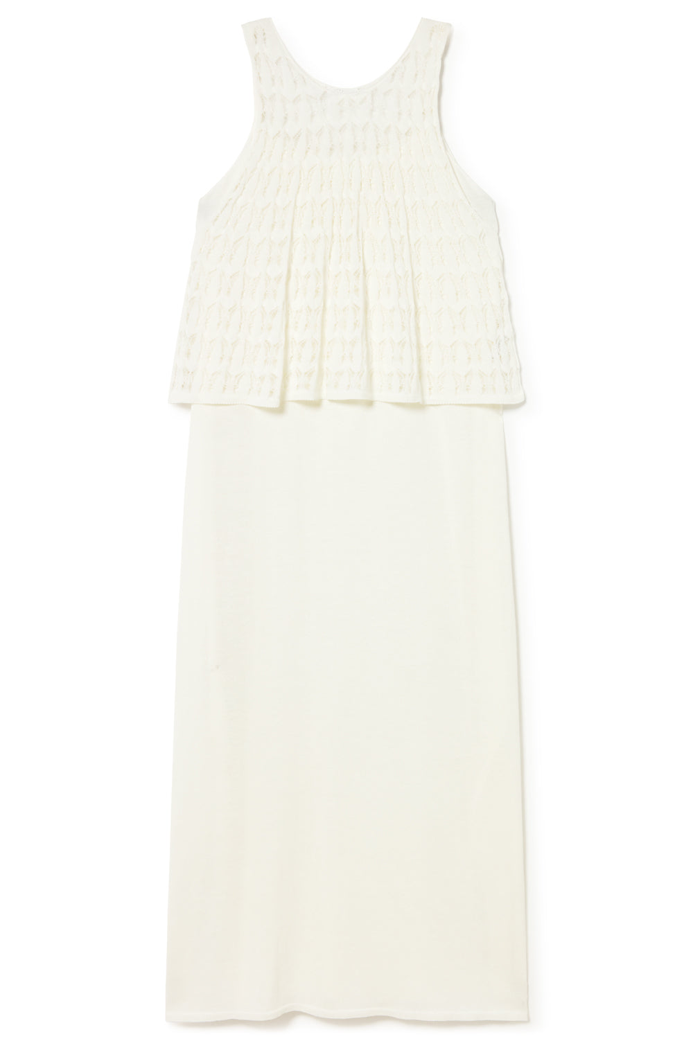 EMBROIDERY SLEEVELESS KNITTED DRESS IN ECRU