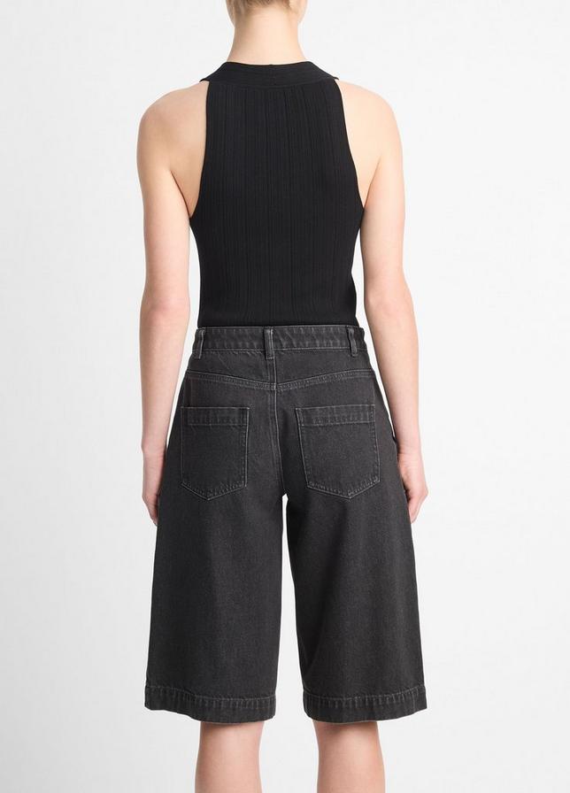 LOW RISE LONGLINE BLACK DENIM SHORT