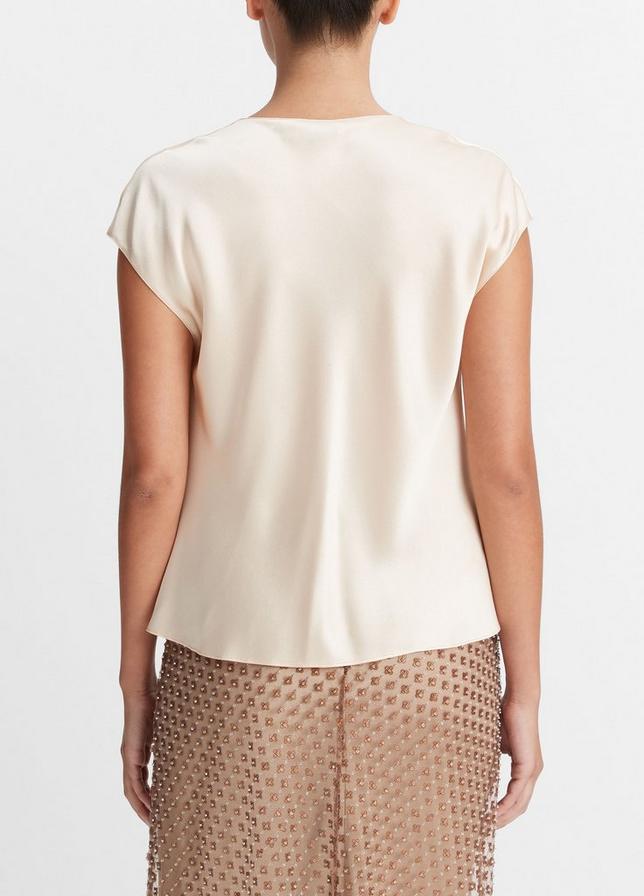 SILK COWL NECK CAP SLEEVE BLOUSE CHAMPAGNE