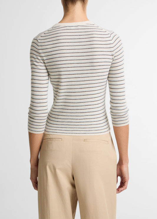STRIPED HIGH V-NK L/S CLEARWATER/BARK COMBO