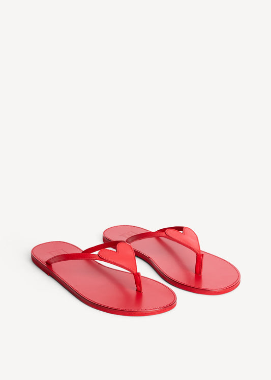 LALLA LEATHER HEART THONGS | RED