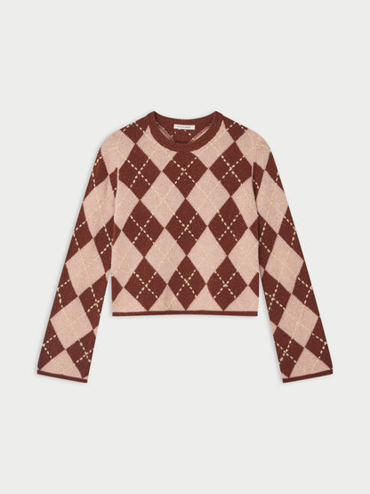 Johanna Knit Sweater In Spiced Berry Argyle by By Malene Birger - view 4