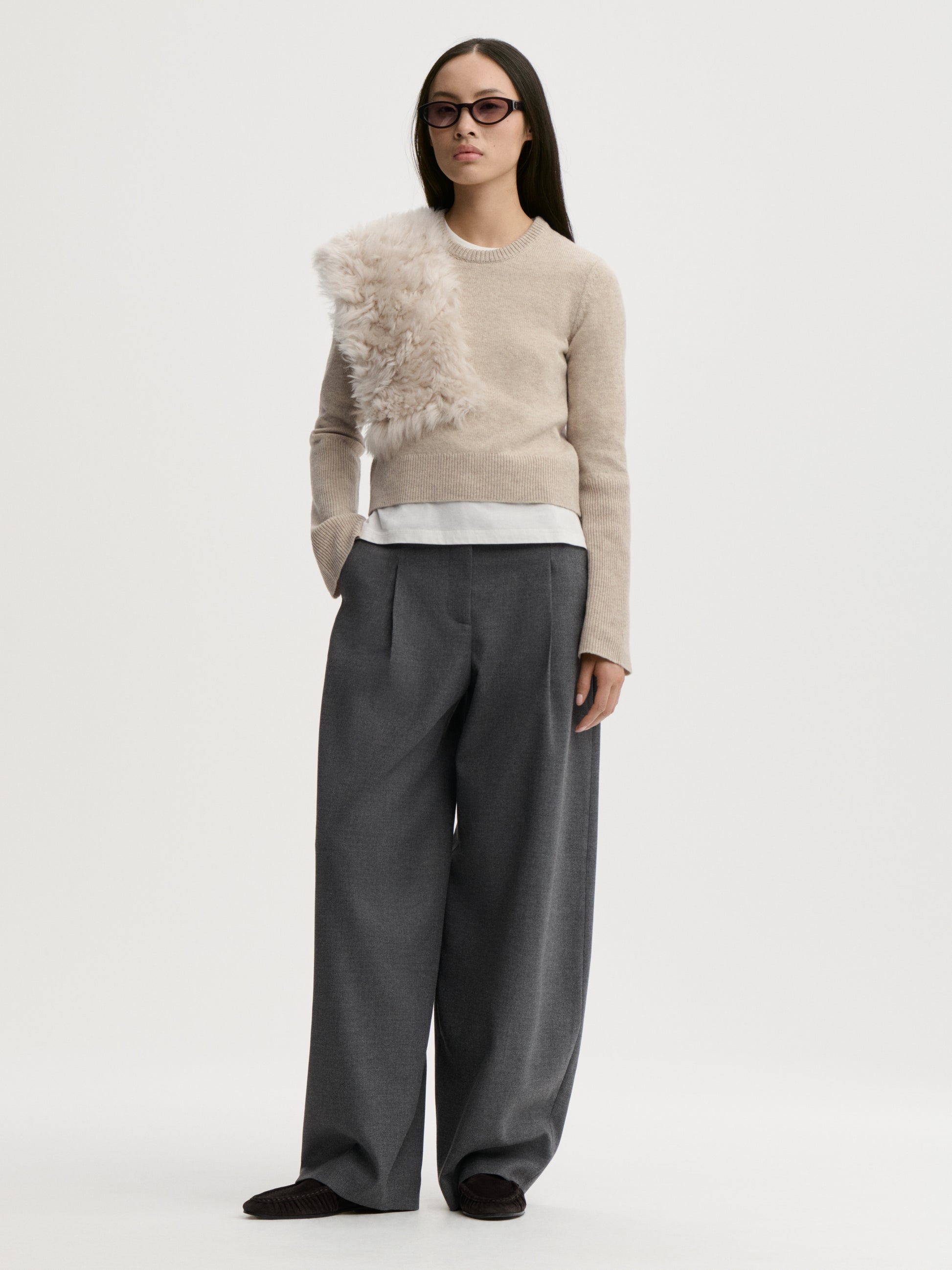 Hannah Knit Sweater In Grey Brown Melange by By Malene Birger - view 2