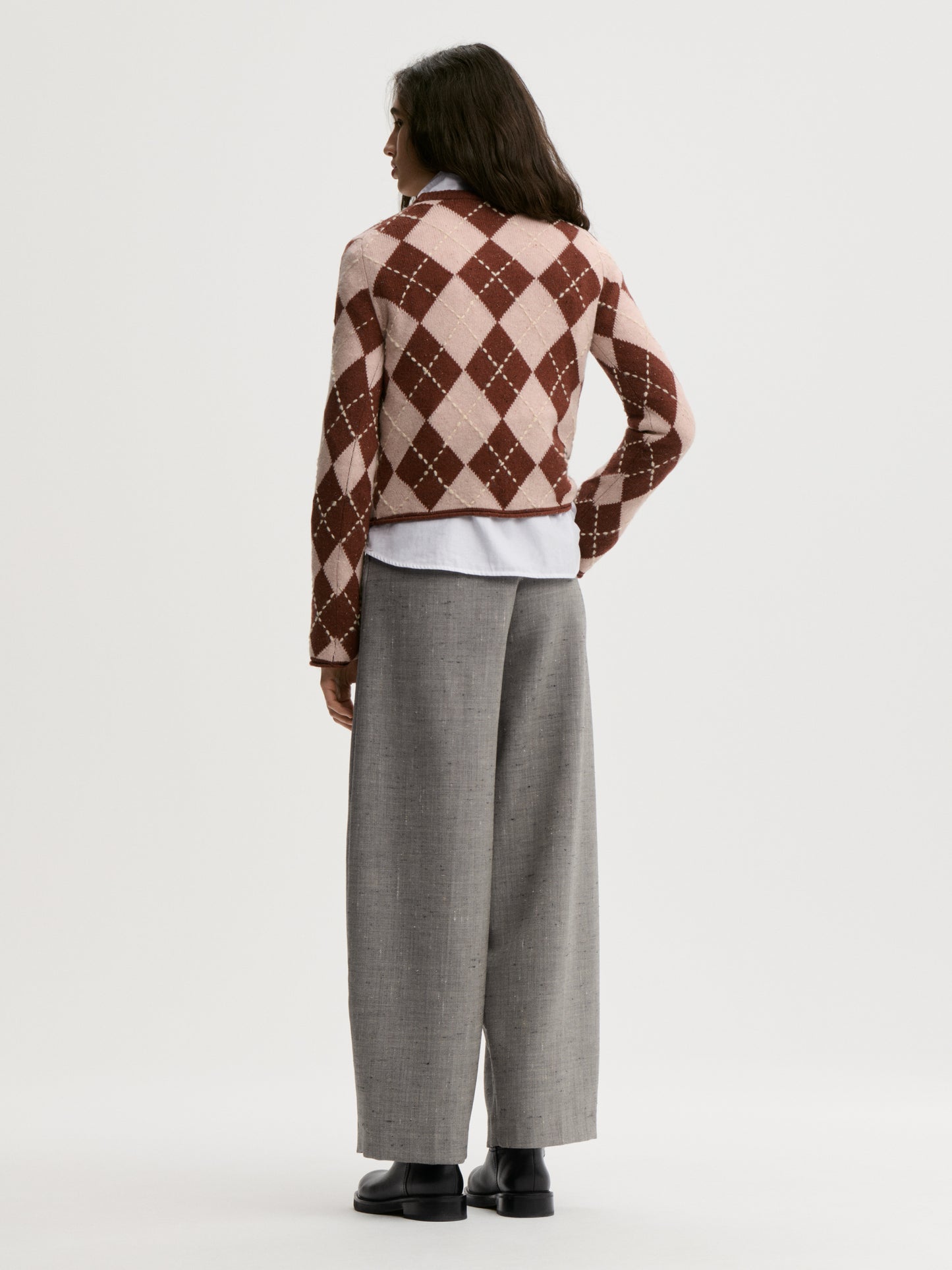 Johanna Knit Sweater In Spiced Berry Argyle by By Malene Birger - view 3