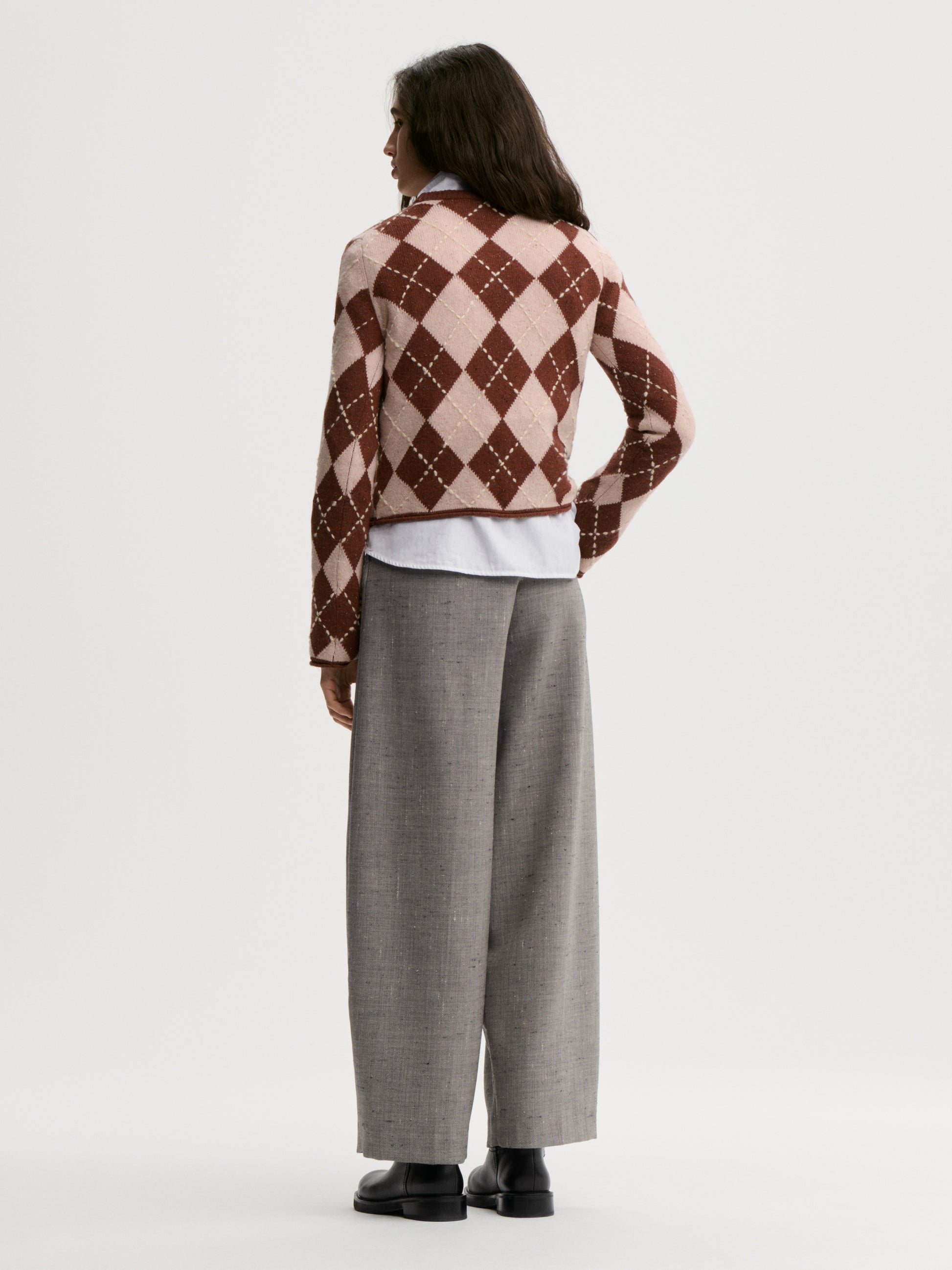 Johanna Knit Sweater In Spiced Berry Argyle by By Malene Birger - view 3