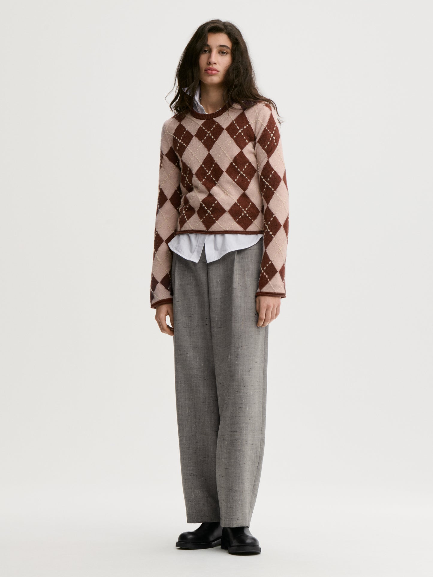 Johanna Knit Sweater In Spiced Berry Argyle by By Malene Birger - view 2