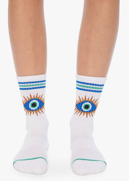 MOTHER Baby Steps Socks in Cosmic Eye worn on foot, front view
