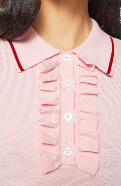 THE S/S RUFFLE RAQUETTE JERSEY TOP - PINK AND RED