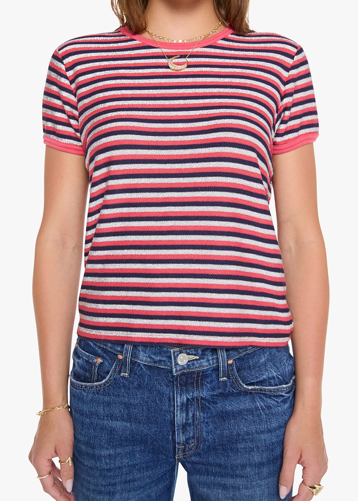 THE LIL GOODIE RINGER STRIPE - LUREX TERRY T-SHIRT