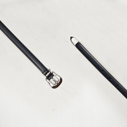 NAVY THIN BELT W POLISHED MODERN WESTERN BUCKLE