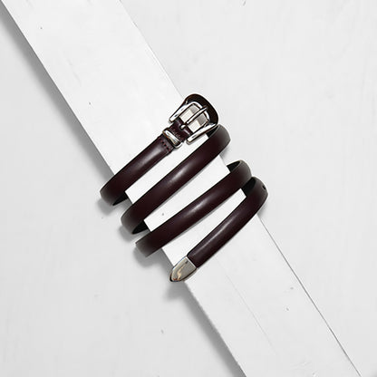 BURGUNDY THIN BELT W POLISHED MODERN WESTERN BUCKLE