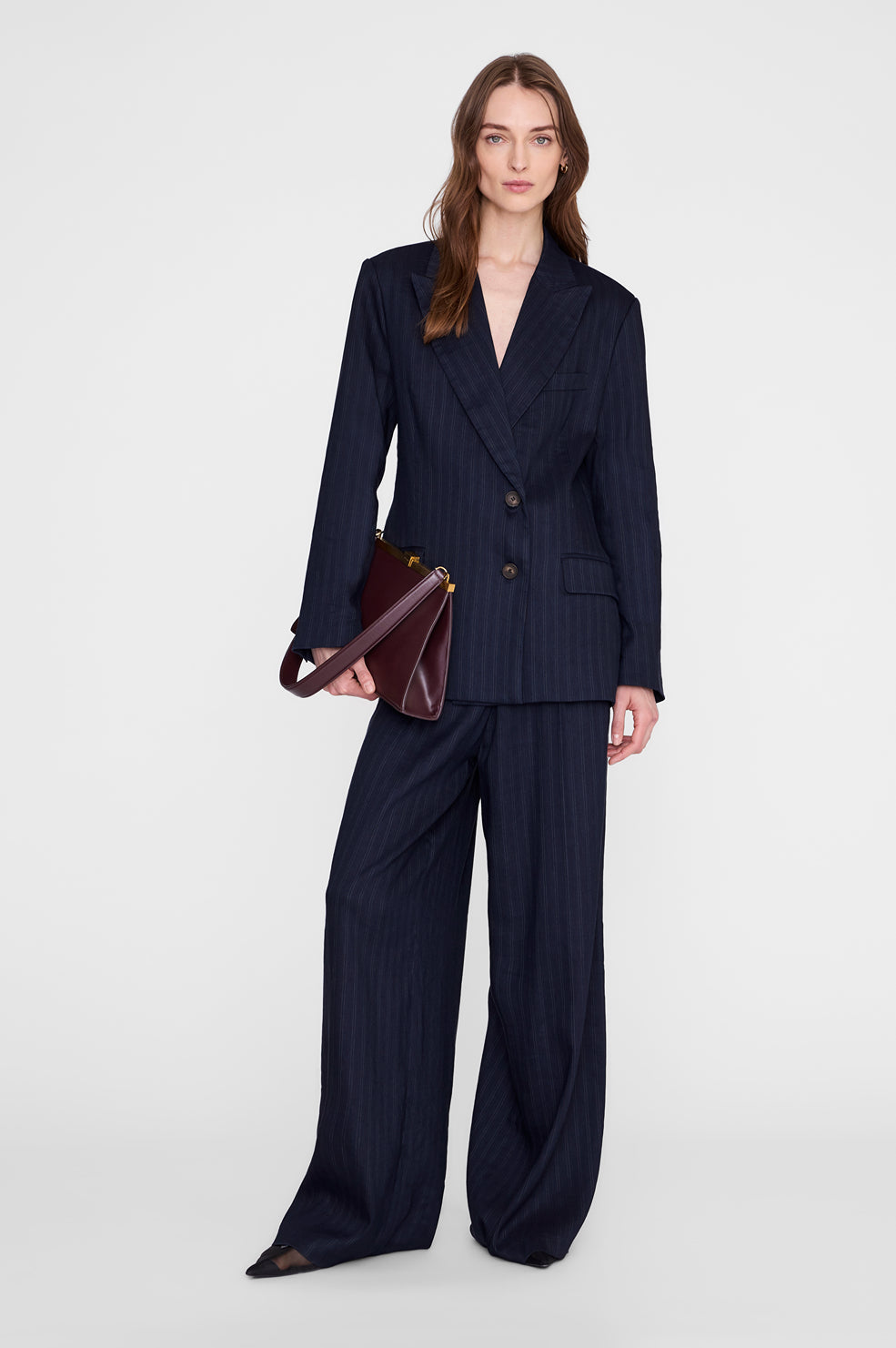 ARETHA BLAZER NAVY PINSTRIPE BLAZER