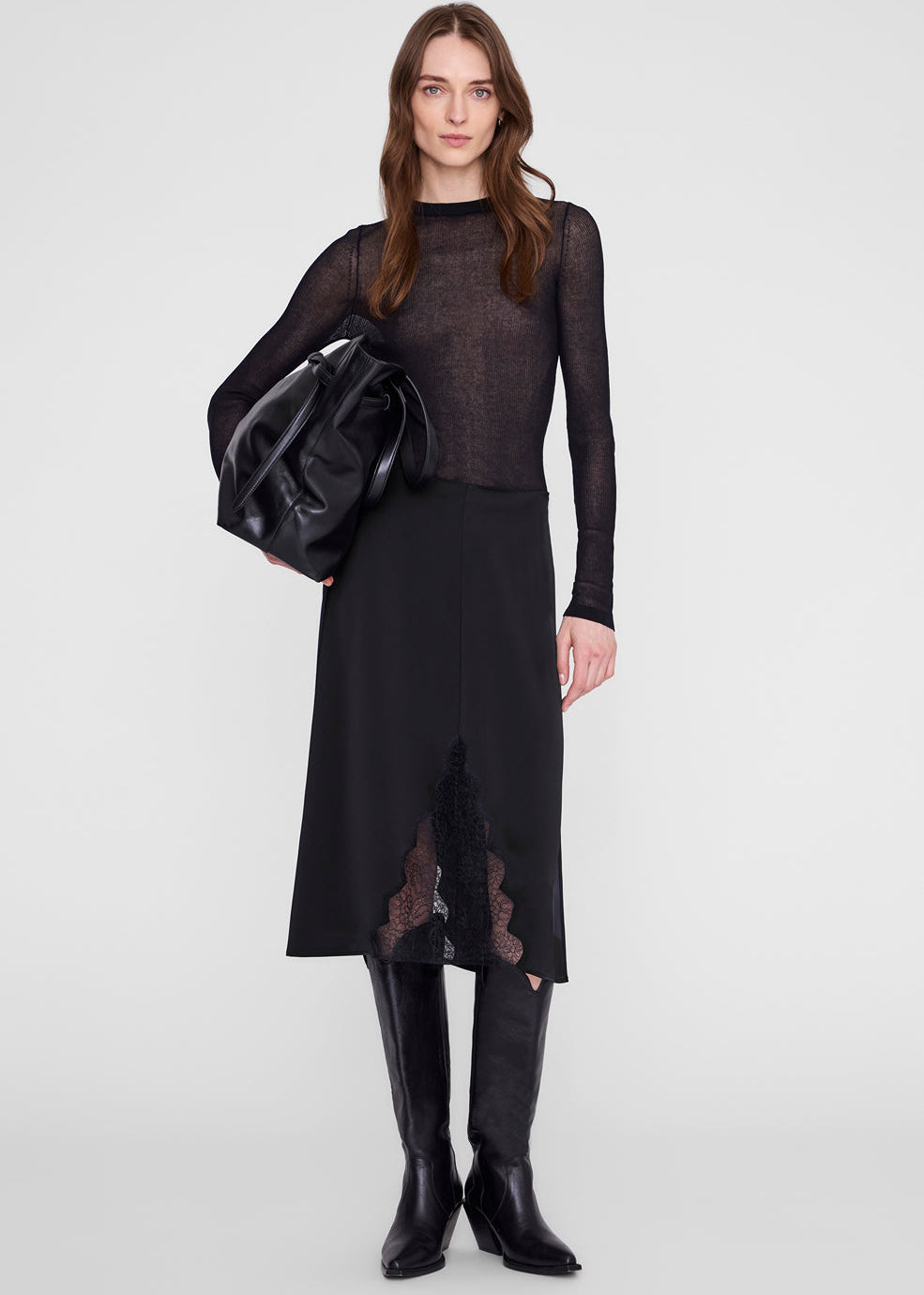ANINE BING Malou Lace Midi Skirt In Black - image 1