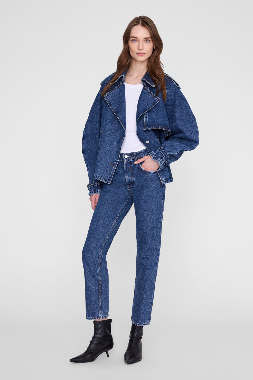 ANINE BING Pascale Denim Trench In Clean Indigo - image 5