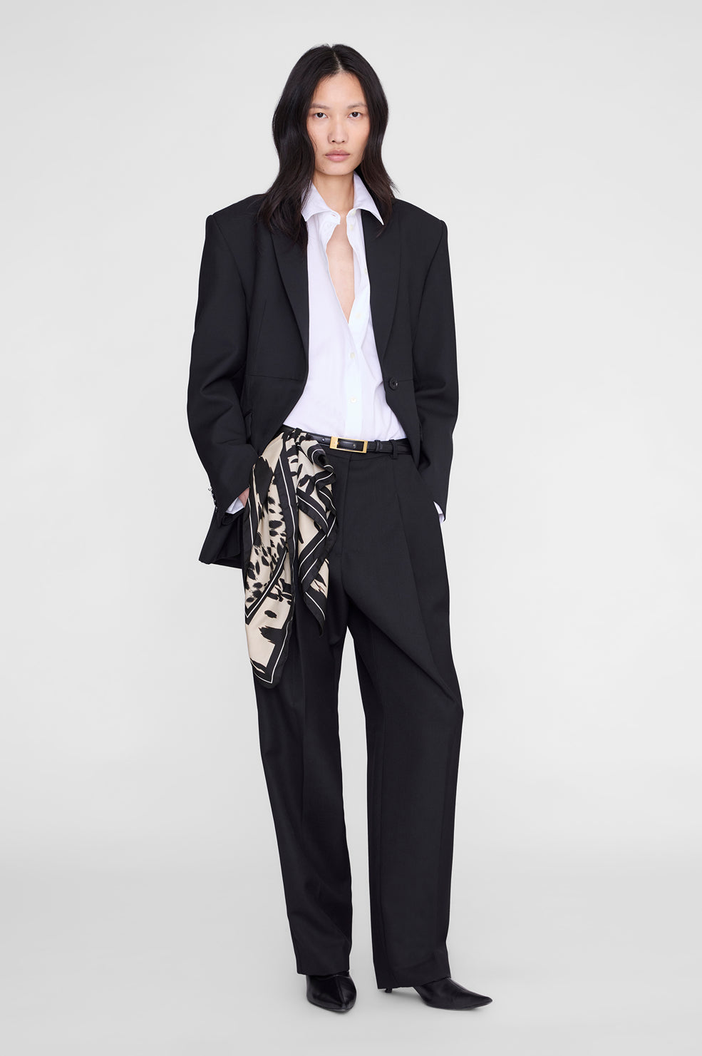 ANINE BING York Silk Leopard Scarf In Pearl White - image 4