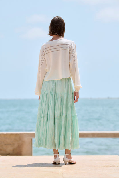 BOATNECK RAGLEN SLEEVE KNITTED SWEATER IN ECRU