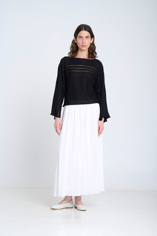 BOATNECK RAGLEN SLEEVE KNITTED SWEATER IN BLACK