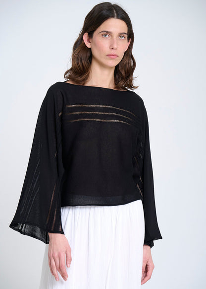 BOATNECK RAGLEN SLEEVE KNITTED SWEATER IN BLACK