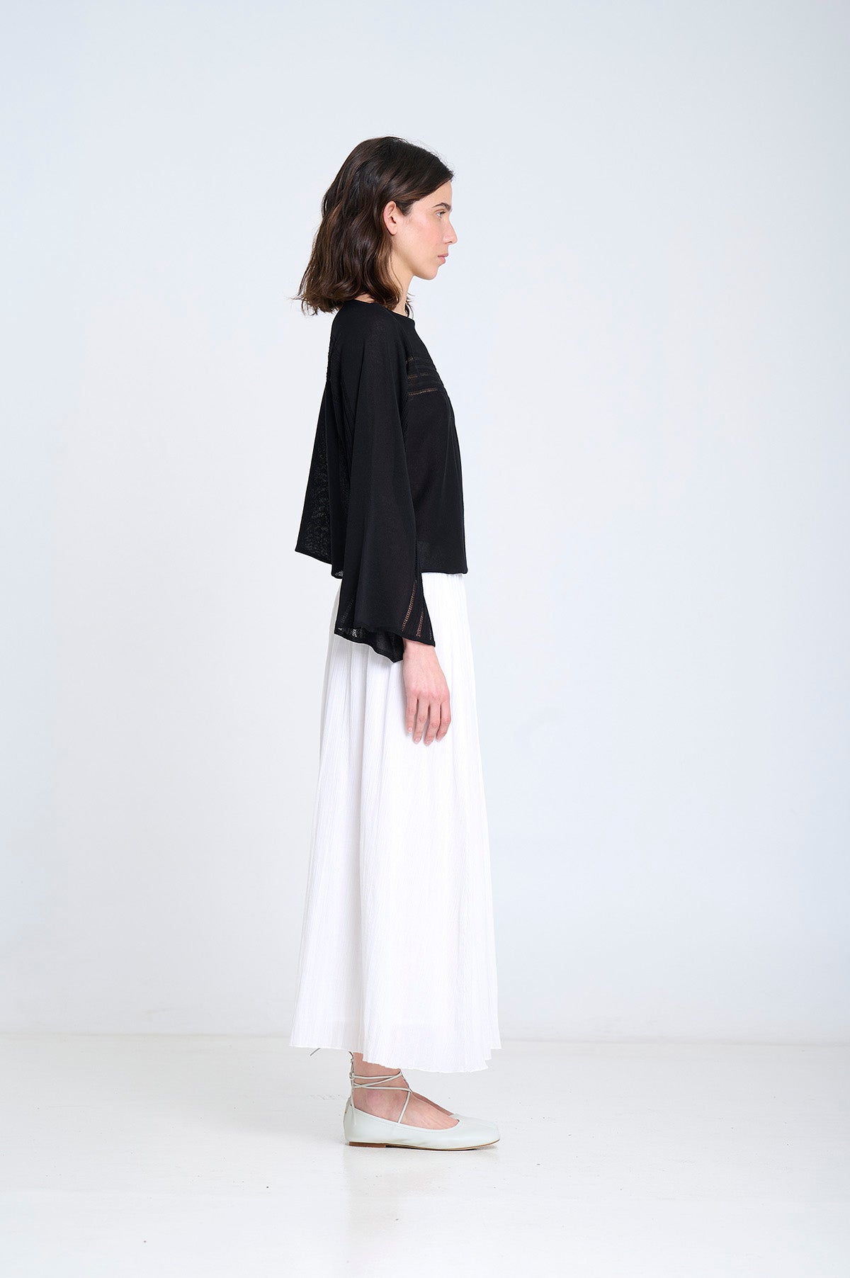 BOATNECK RAGLEN SLEEVE KNITTED SWEATER IN BLACK