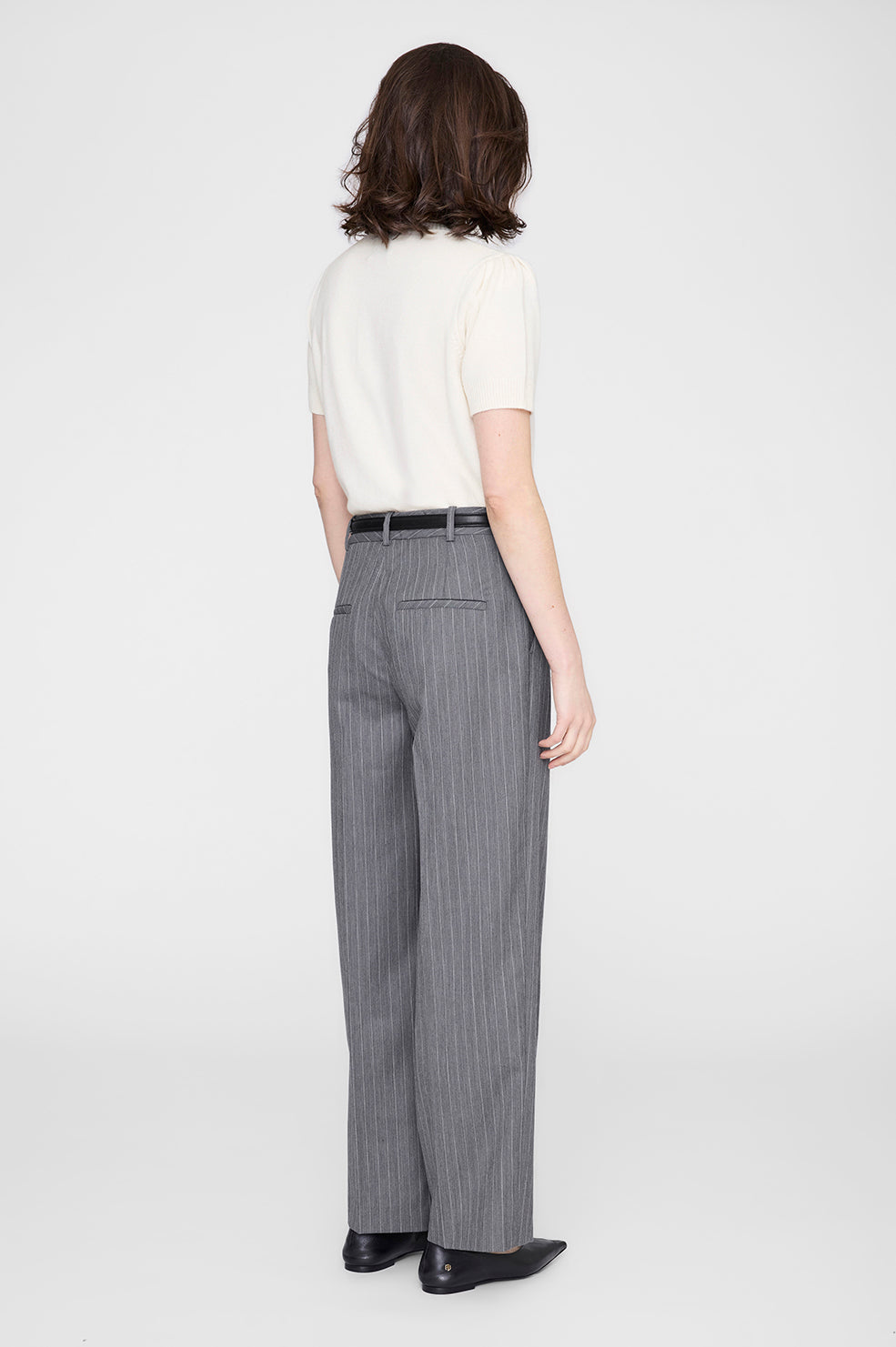 TRENT CROPPED TROUSER - LIGHT GREY PINSTRIPE