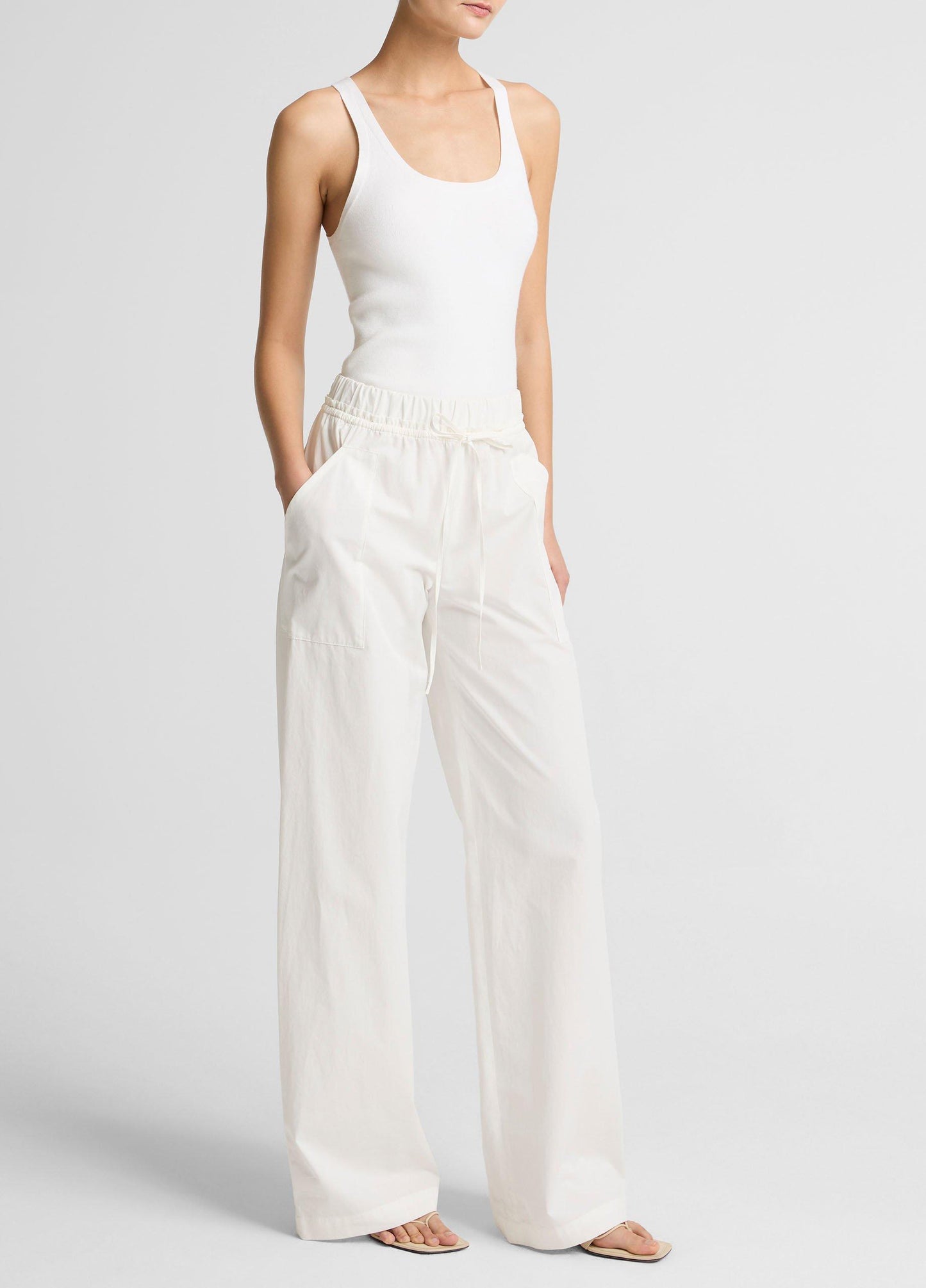 MID RISE COTTON DRAWSTRING PANT OFF WHITE