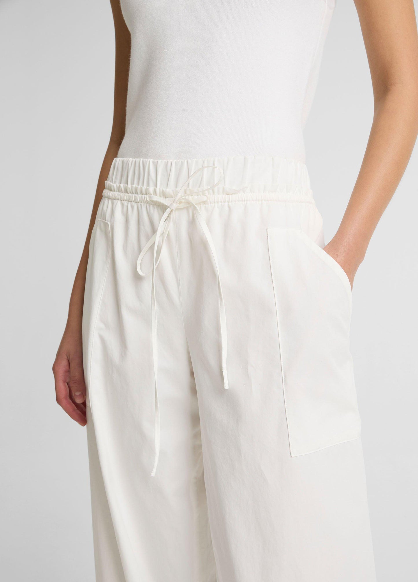 MID RISE COTTON DRAWSTRING PANT OFF WHITE