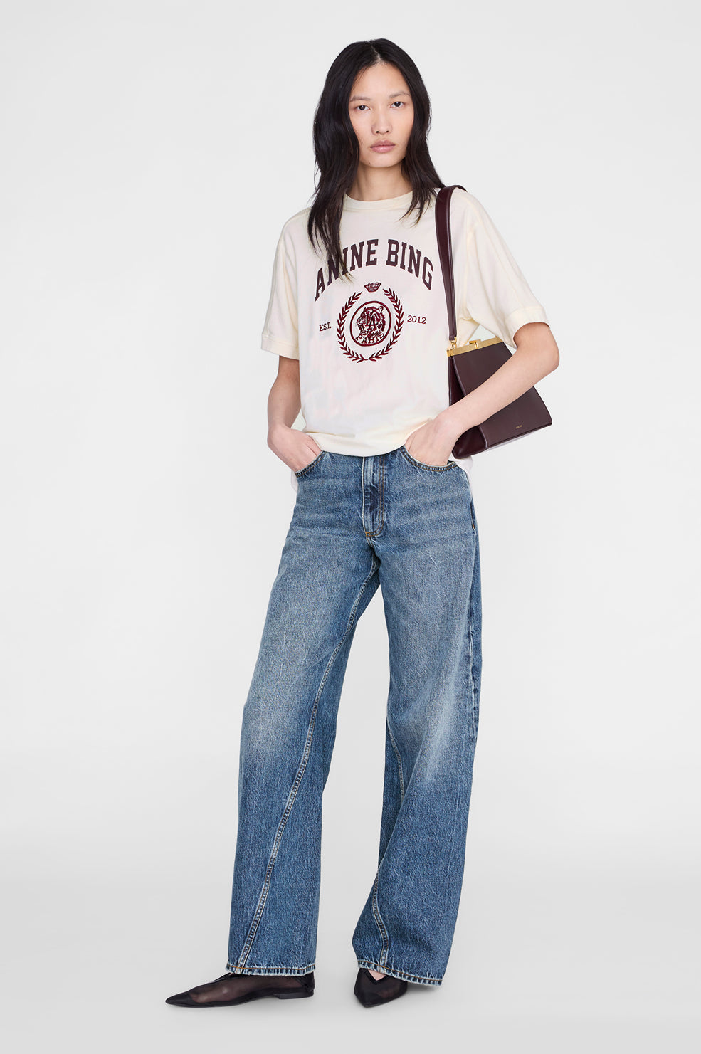 Jaylin Tee Collegiate In Cream by ANINE BING - view 2