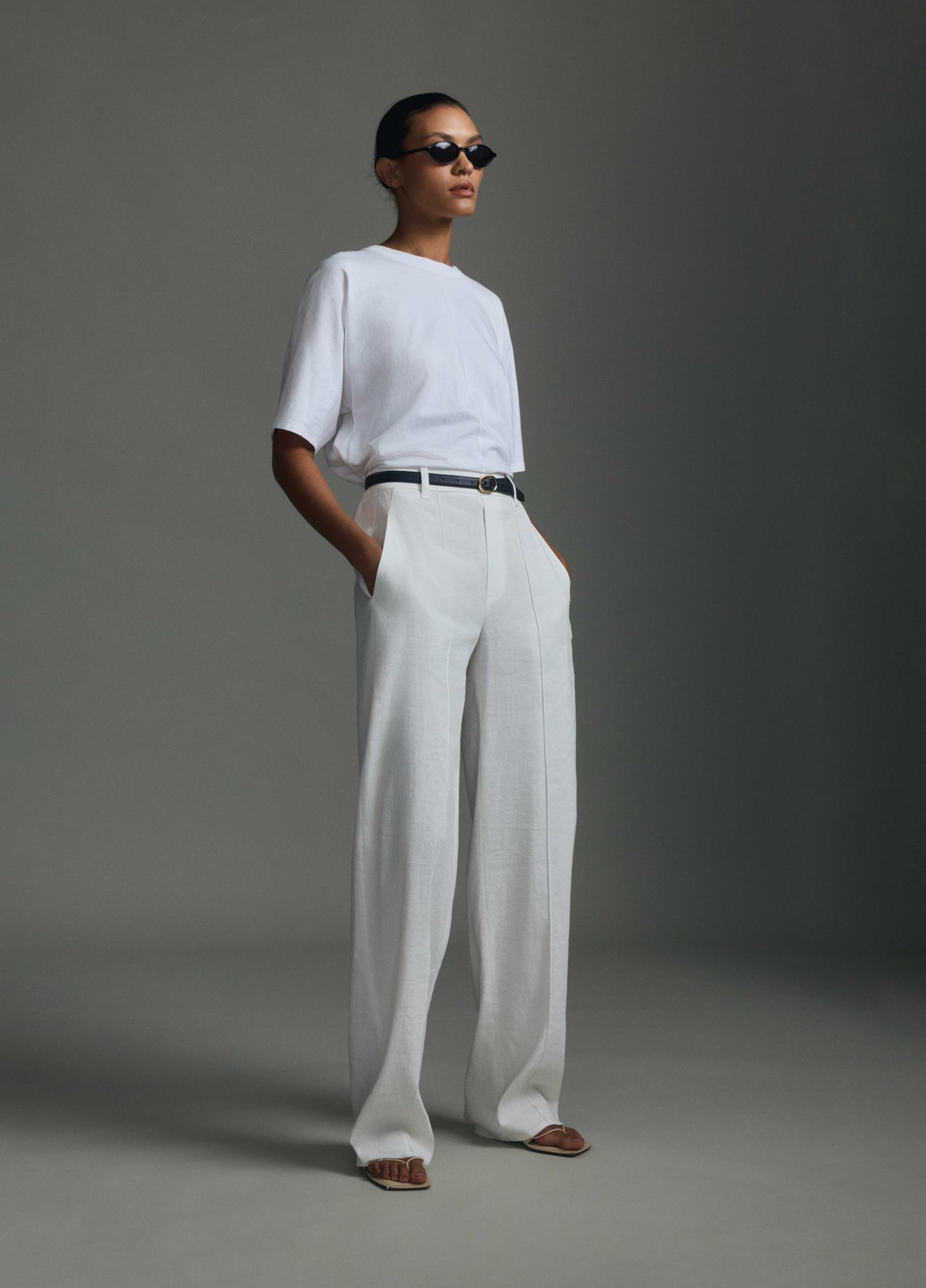 Joan High Rise Pull-On Linen Pant Off White by Vince - view 5