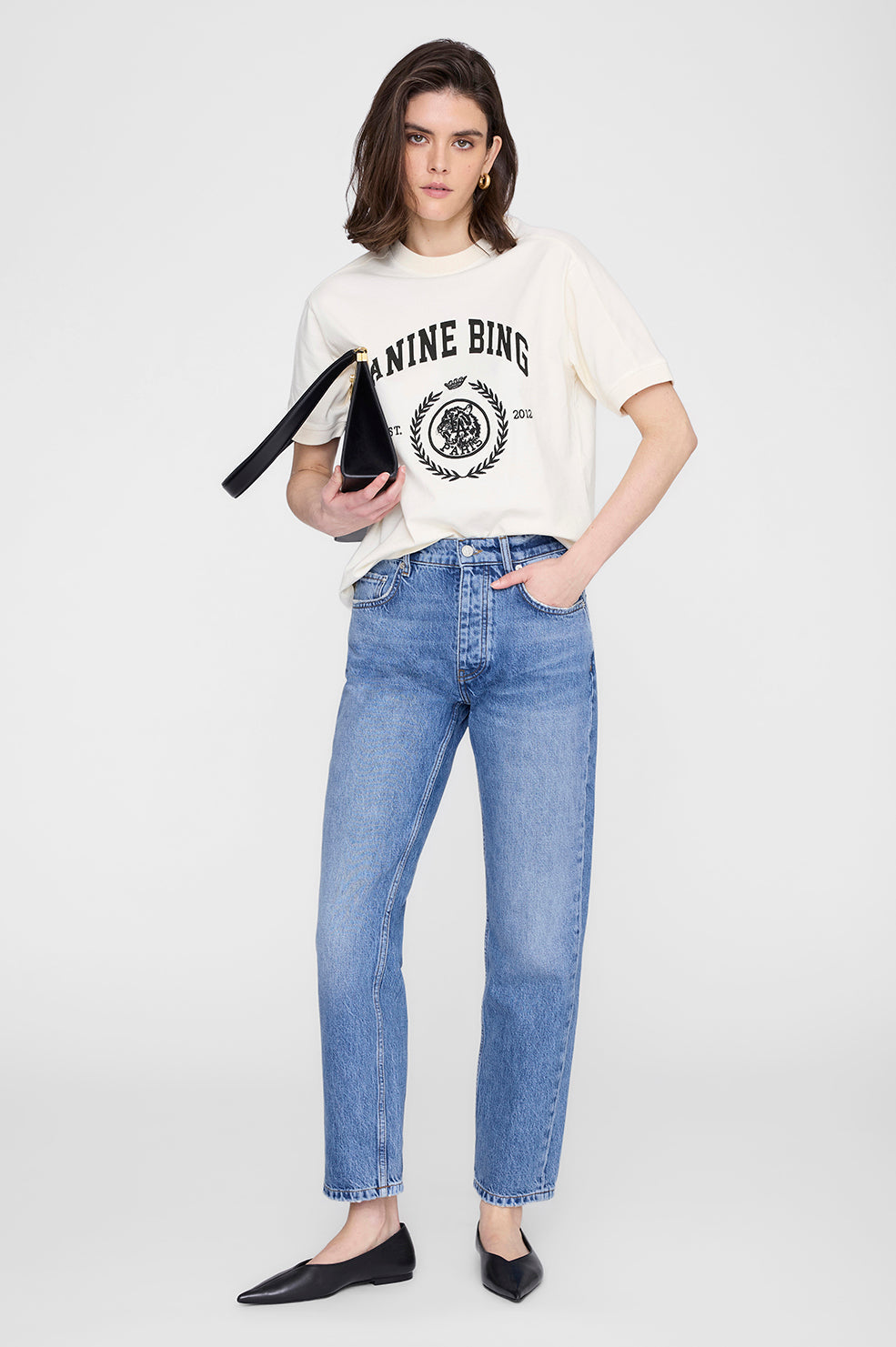 Jaylin Tee Collegiate In Washed Cream by ANINE BING - view 2