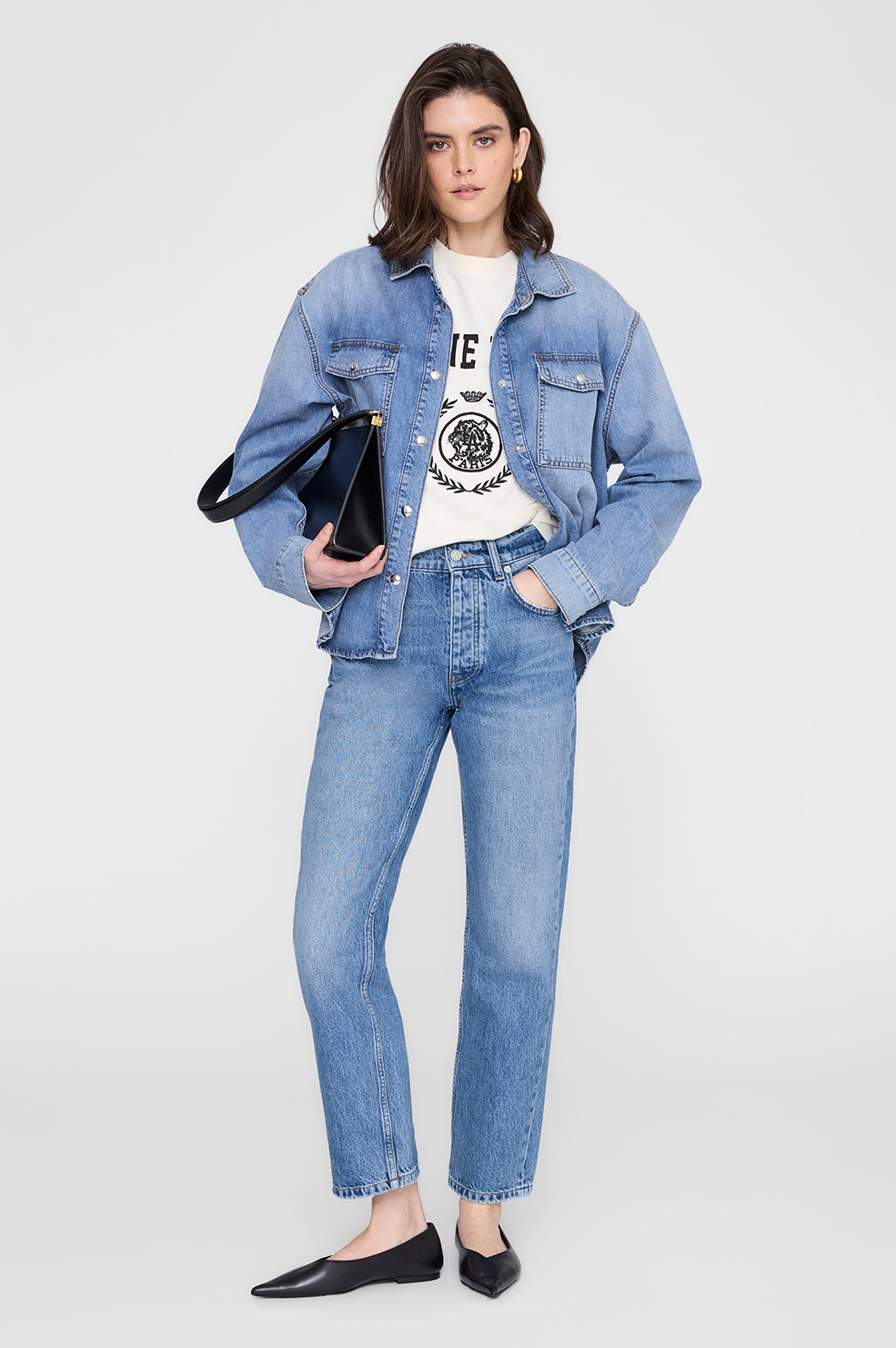 Jaylin Tee Collegiate In Washed Cream by ANINE BING - view 3