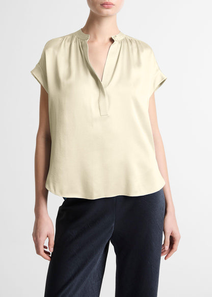 GATHERED NK CAP SLV BLOUSE CREME