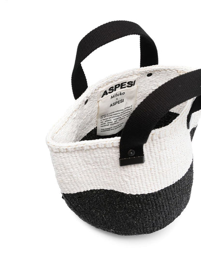 Two-tone woven-raffia tote bag