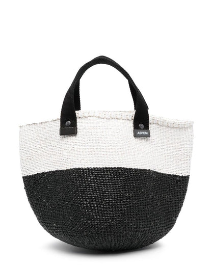Two-tone woven-raffia tote bag