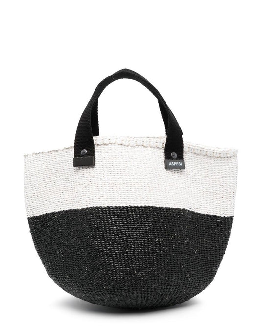 Two-tone woven-raffia tote bag