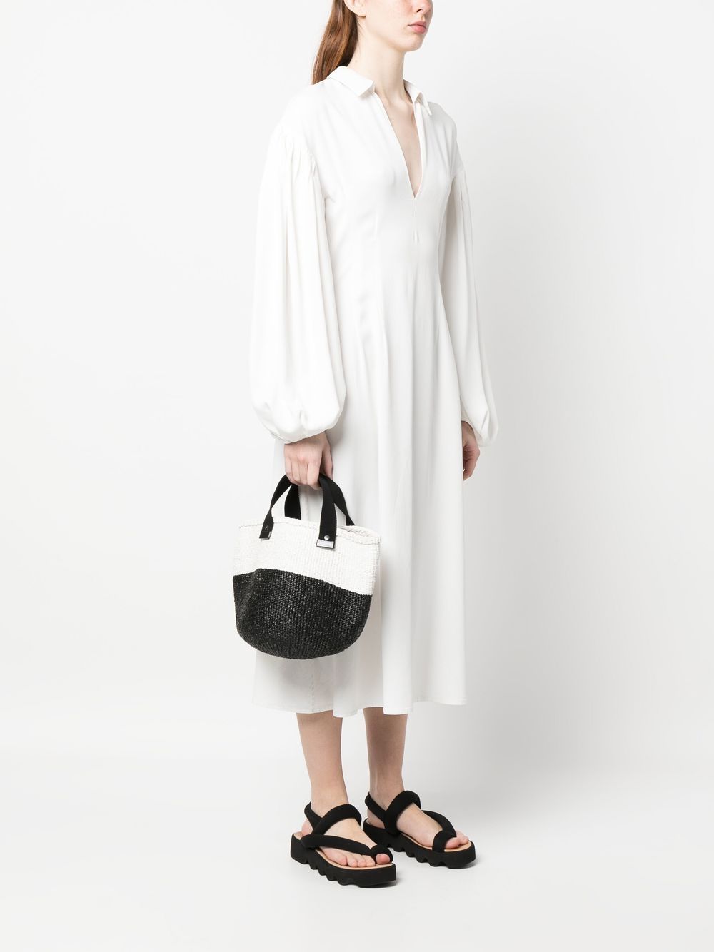 Two-tone woven-raffia tote bag