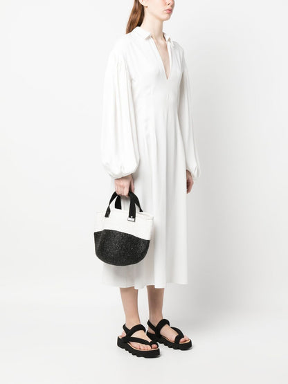 Two-tone woven-raffia tote bag