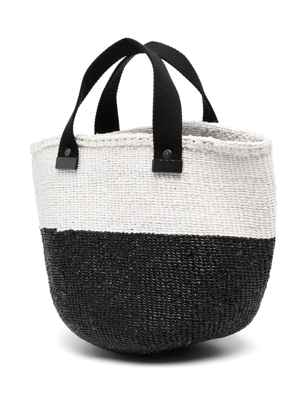 Two-tone woven-raffia tote bag