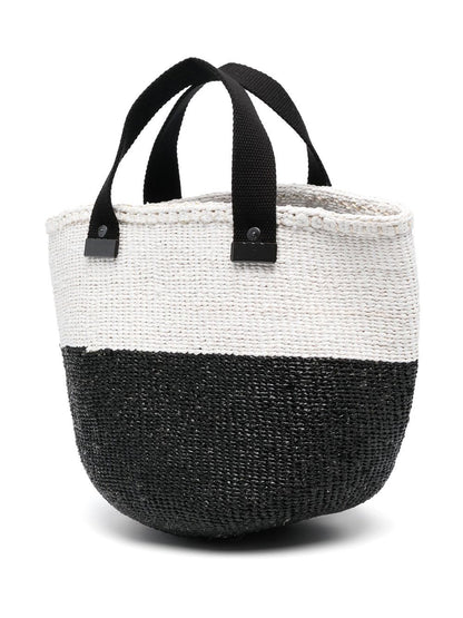 Two-tone woven-raffia tote bag