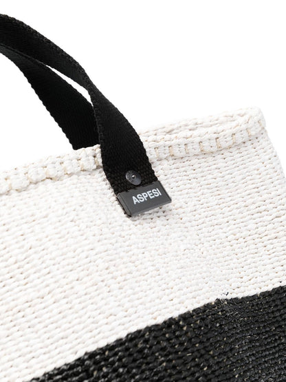 Two-tone woven-raffia tote bag