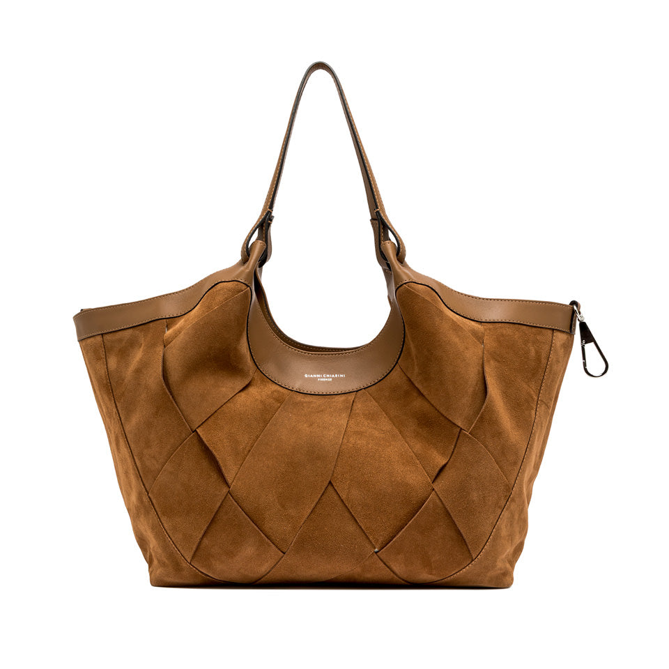 DUA SUEDE GEOMETRIC WEAVE PATTERN CARAMEL HANDBAG