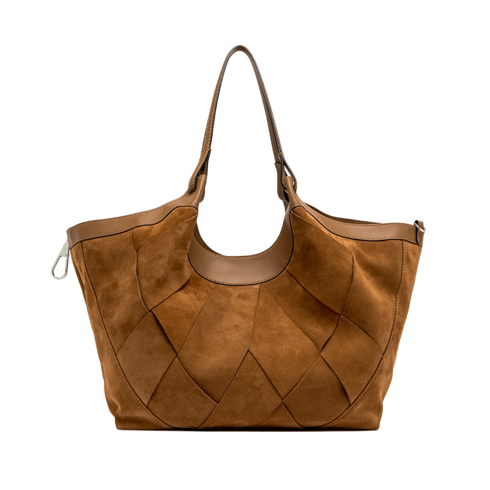 DUA SUEDE GEOMETRIC WEAVE PATTERN CARAMEL HANDBAG