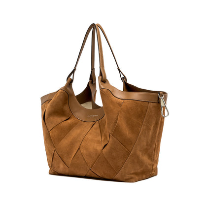 DUA SUEDE GEOMETRIC WEAVE PATTERN CARAMEL HANDBAG
